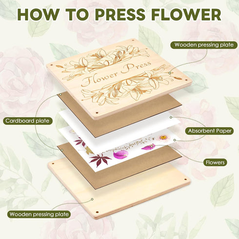 GTQYYF 11"x11" 10 Flower Press Kit Large, Layers Wooden Flower Pressing Kit for Adults & Teens, DIY Bouquet