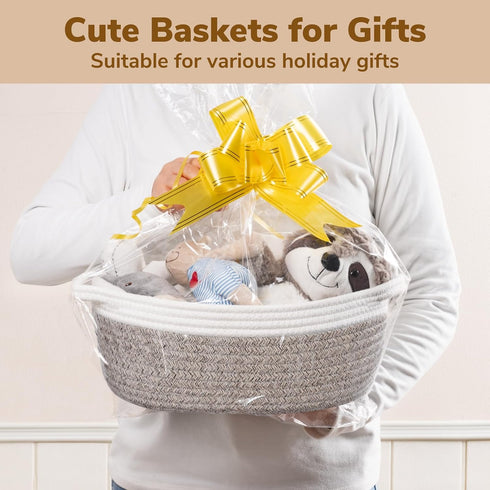 Goodpick Small Basket for Organizing, Dog Basket, Woven Storage Basket with Handles, Small Gift Basket Cute Basket for Decor 12"X 8" X 5" Mixed Brown by Goodpick