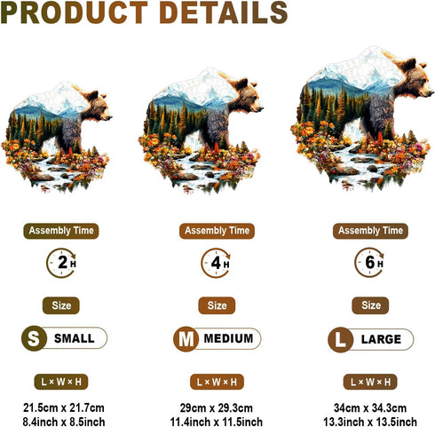 175pcs 11.4 11.5in Wooden Puzzles for Adults - Bear and Nature Wooden Jigsaw Puzzle - Unique Animal Shaped Wood Puzzles
