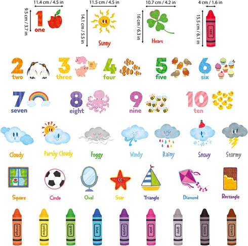 DS9-8056 DECOWALL Numbers Crayons Weather and Shape Wall Decals Stickers Kids Nursery Classroom Bedroom Room dcor