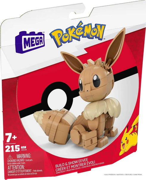 Build & Show Eevee Mega Pokémon Building Toys Set, 215 Pieces, 4 Inches Tall, Articulated for Kids