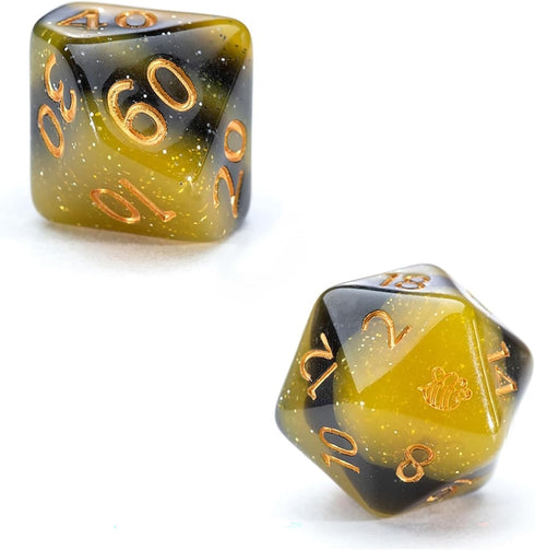 Gake Keeper Games & Dice: Sui Generis Electric Bumble Bee - Black & Yellow - 7 Piece Resin Dice Set