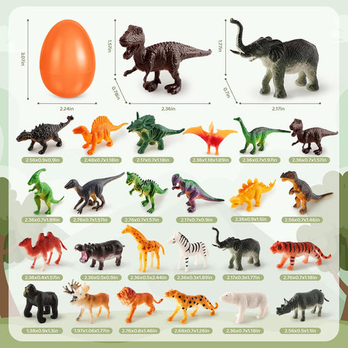 24 Pack Shemira Easter Eggs Filled with Animal Dinosaur Toys, Easter Basket Stuffers Fillers, Easter Goodie Bag