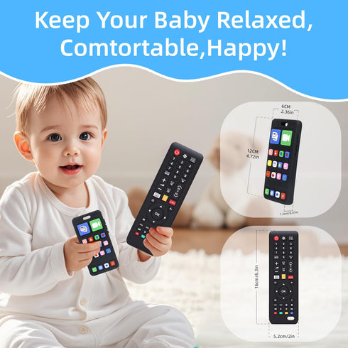 SLUQQHDU 0-6 6-12 Months,2 Pack 6-12-18 Baby Silicone Teething Toys for Babies Months,Phone and Remote Teether Toys
