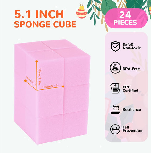 FUBOTRAD 24PCS 5" 5" 5" Foam Pit Blocks Foam Padding Sponge Pit Cubes Sponge Blocks for Amusement Park Gymnastics