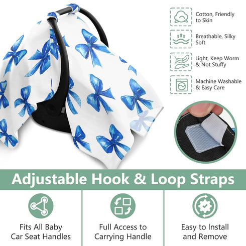 Mazeann Blue Ribbon Bow Car Seat Cover Baby Breathable Soft Infant Carseat Covers Canopies Babies Carrier Covers