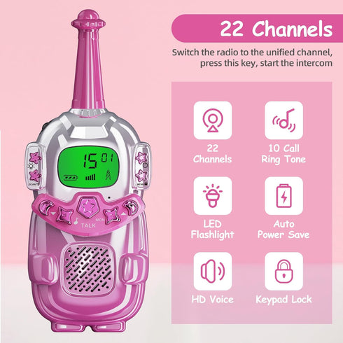 VARLEA 2 Pack,Walkie Flashlight,3-12 Gift,3 Mini Robot Kids Walkie Talkies Talkies for Kids with Backlit LCD Year Boy