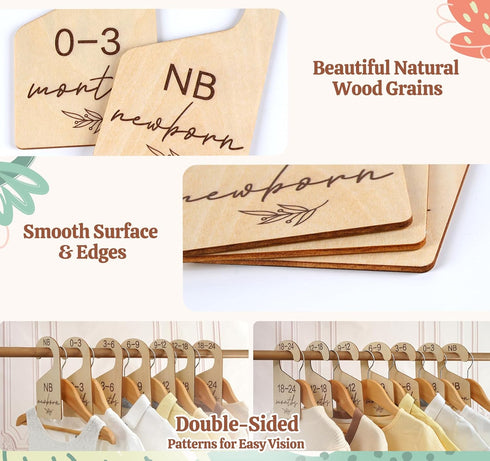 Closet 24M Set HOUISM Beautiful Baby Dividers for Clothes Organizer - Wooden Double-Sided Gender Neutral Size Dividers