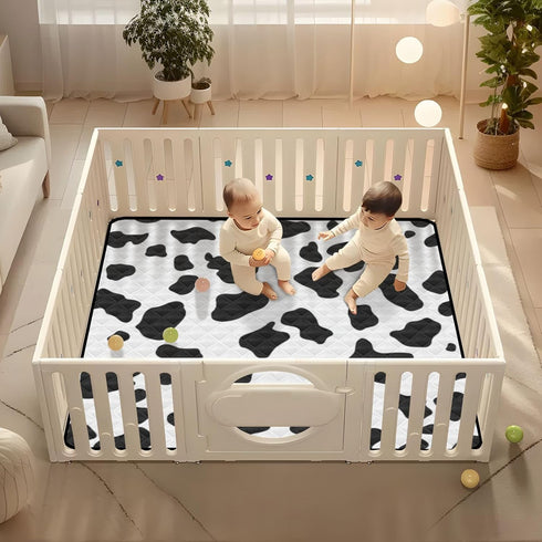 KLUVIO 50" 50" Cow Print Baby Play Mat X Thicken Cushioned Baby Mats for Floor, Non-Slip & Washable Kids Play Mat