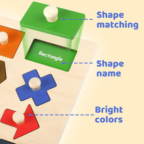 Shape Puzzles Wooden Puzzles for Toddlers, Peg Puzzle Montessori Shape Sorter Toys, Preschool Educational Toy for Baby
