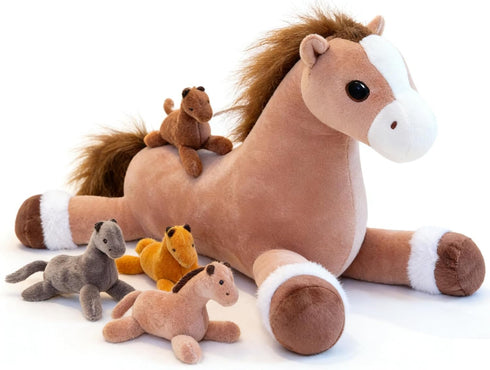 5Pcs Horse Stuffed Animal, Large Mommy Horse Stuffed Animal with Babies Inside,