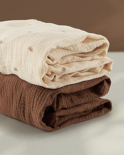 Pack Pack 2 Pack(Sunshine&Brown) Blissful Diary Muslin Mini Crib Sheets, and Play Mattress Sheets Fitted for N Play