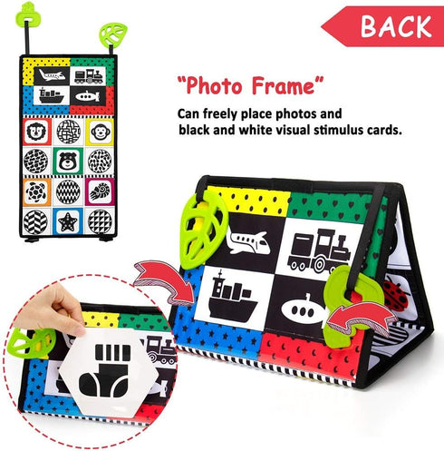 teytoy Tummy Time Baby Mirror Toys with Teethers, Double Black and White High Contrast Baby Toys 0-6 Months, Foldable Floor Sensory Development Toys for Infants Newborn