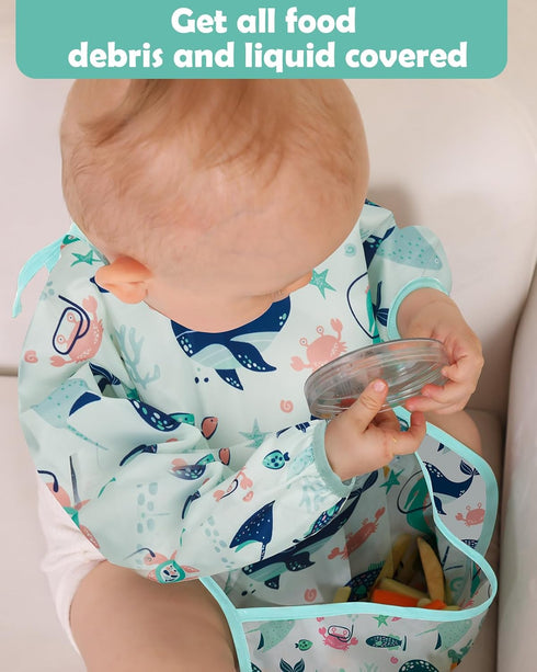 Lictin Baby Bibs for Boys Girls - Long Sleeve Waterproof Toddler Bibs, 0-24 Months Neutral Baby Smock