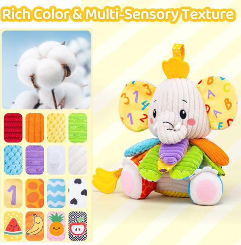 JoySpark Toys 3-6 3 6 9 12 Tummy 0-6 6-12 Baby Toys Months, Musical Stuffed Elephant Toddler Toy for Newborn Infant