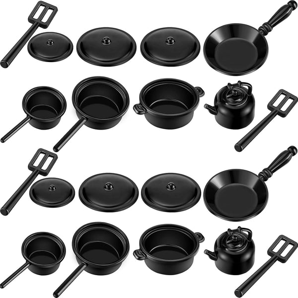 Sumind 20 Pcs Dollhouse Miniature Cooking Set, Pots and Pans 1/12 Scale Metal Stovetop Cookware for Dollhouse Decoration