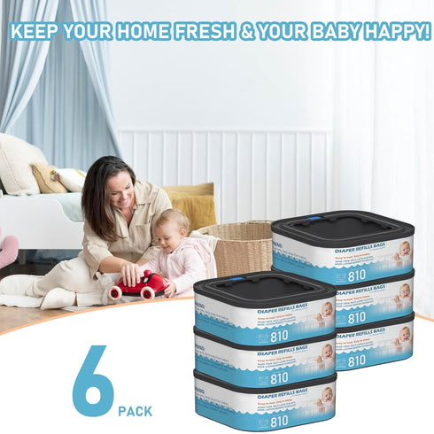Fununcat 810 Pack 6 Jumbo Square Refills Disposal Bags Refill Compatible with Diaper Genie Classic, Compact and Select