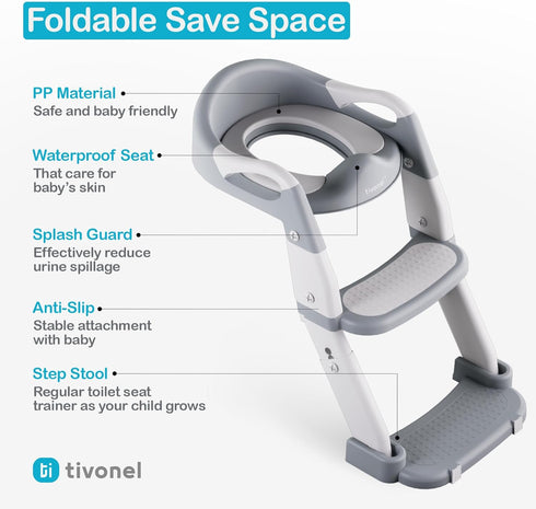 TIVONEL 3-in-1 5-Level Toddler Potty Training Toilet Seat with Ladder | Foldable Toilet Potty Training Seat with Step