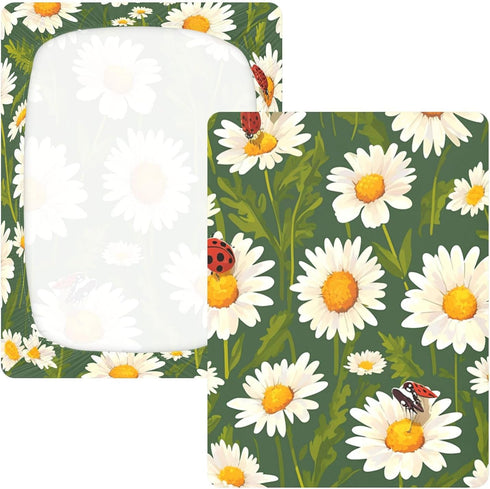 Bseiialft 52 28 Daisies Green Leaves Ladybugs Crib Sheets for Boys Girls Soft and Breathable Cotton Baby Sheets