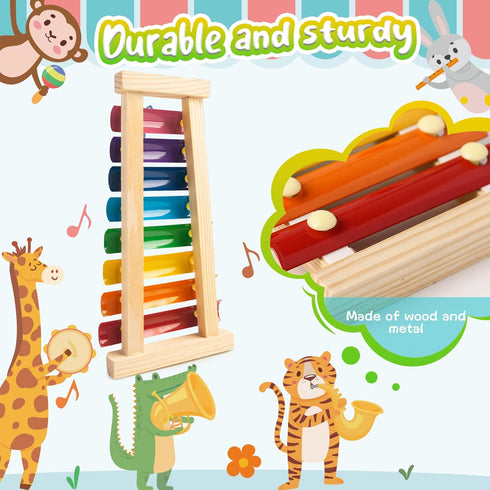 LovesTown Wooden Xylophone for Kids, Musical Toy with 2 Child Safe Mallets, 8 Diatonic Keys for Toddlers