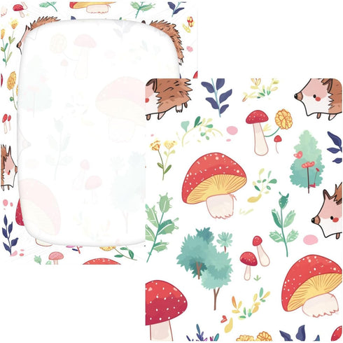 Bseiialft 52 28 Mushrooms Hedgehogs Crib Sheets for Boys Girls Soft and Breathable Cotton Baby Sheets for Standard Crib