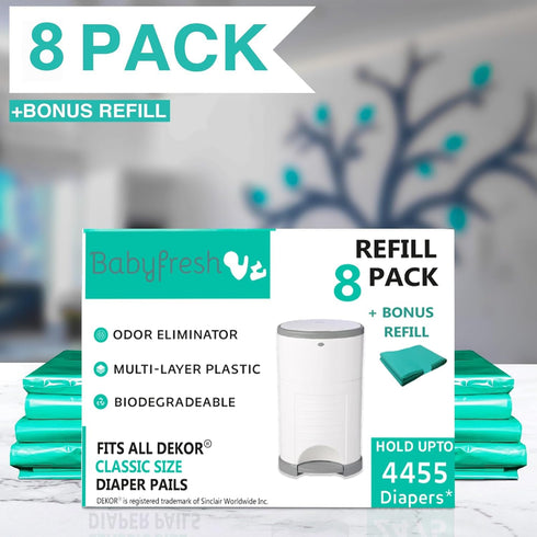 Baby Fresh Nine-Pack 5000 Diaper Pail Refill Bags Holds Diaper Extra-Thick Multi-Layer with Fresh Scent to Control