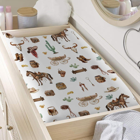 Western Cowboy Changing Pad Covers, Cowboy Hat Boots Cactus Sheets for Boys, 32''x16'', Soft Breathable