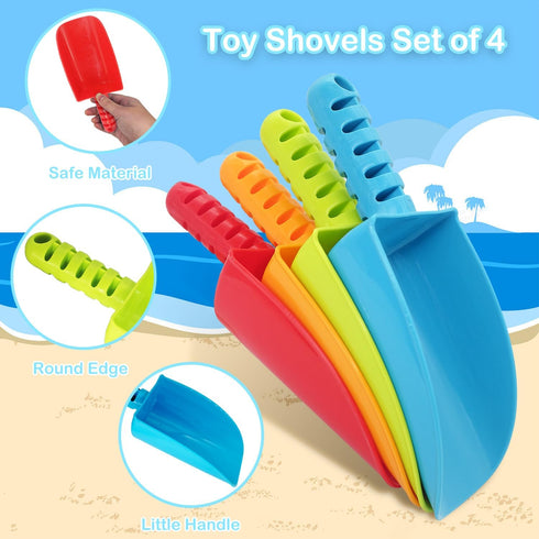 Heavy Duty Plastic Beach Shovel Toys for Kids, 4 Pack Outdoor Digging Sandbox Toys Sets for Toddlers