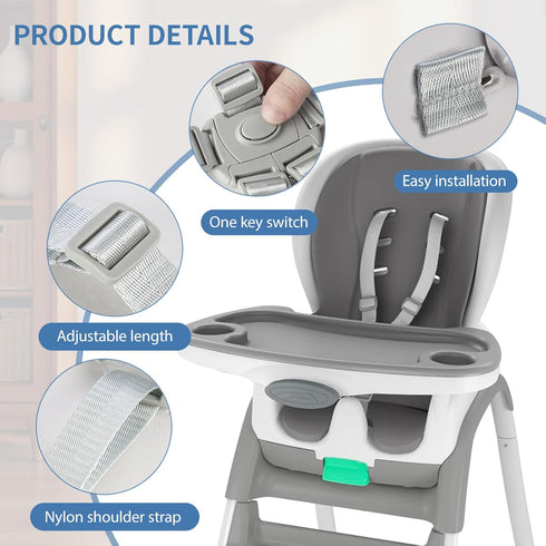 Runhike 5 Buckle,1PC Adjustable High Chair Straps Replacement Compatible with Ingenuity for Most for Most Point High