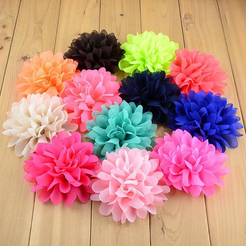 Fodattm 30PCS Women 30 Solid Colours 4" Chiffon Fabric Flowers for DIY Flower Headbands and Decorative Wedding Flowers