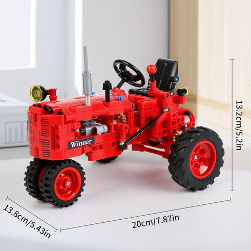 WanJJXW 1/12 Set,Farm 6+,STEM 302 Classic Red Tractor Building Blocks Tractor Building Kit Toy for Kids Ages