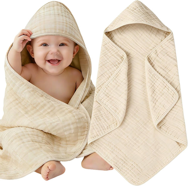 Flasoo Muslin Hooded Baby Towels,32"x 32" Cotton Newborn Bath Towel Muslin Infant
