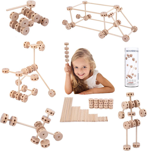 Wooden Building Block Toys for Kids Ages 4-8, 60 Pcs STEM Preschool Learning Educational Toys for Creative Construction