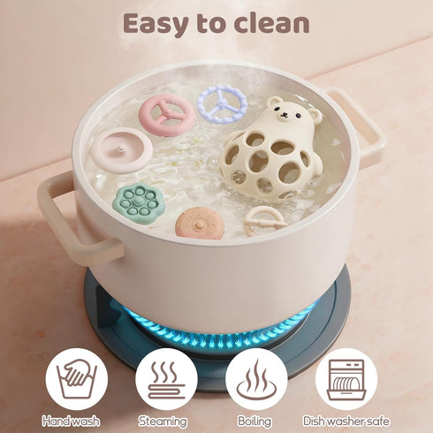 Set 6+ Baby Bear Teething & Stacking Toy - Teething Toys Silicone Teethers, Soft Baby Stacker Rings Teether, Learning
