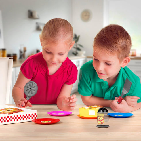 Kids Pizza Toy Set - Pretend Kitchen Play Food with Slice & Serve Pizza, Box, Pie Cutter & Condiments