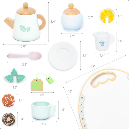 Set 3 4 5 6 UMU Wooden Tea for Kids Pretend Play Tea Party Toy with Colorful Cups, Tea Bags, Lemon Slices & More