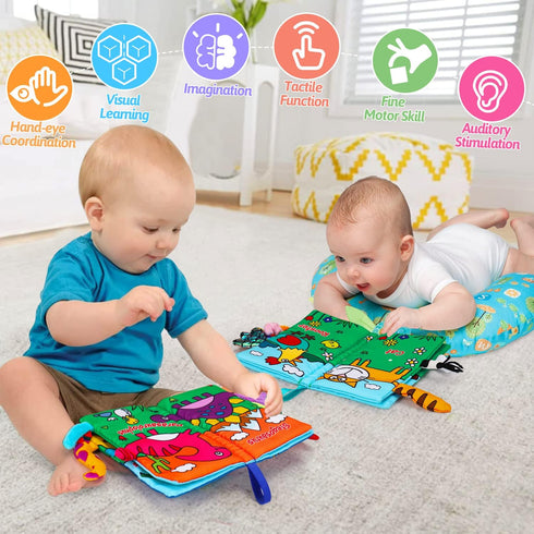 2 PCS High Contrast Crinkle Baby Books for 0-6 Months - Interactive Sensory Touch Feel Infant Travel Gift