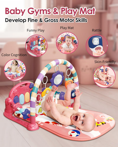 Tummy 5 0 3 6 9 12 dearlomum Baby Play Mat Gym, Funny Play Piano Time Activity Mat with Infant Sensory Toys, Music