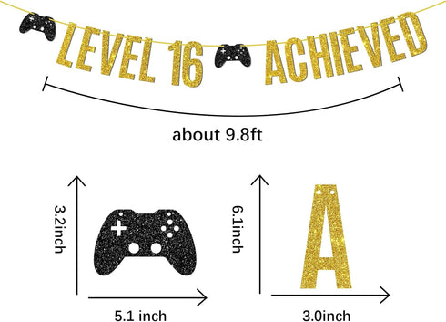 Game on Level 16 Unlocked Banner, Glittery Hanging Sign for 16th Birthday Party Decorations