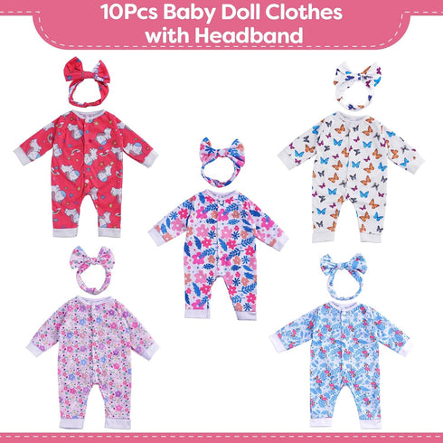 17-22 Inch 5 Sets 3+ BABESIDE Reborn Baby Doll Clothes for Dolls, Baby Doll Clothes Outfits Accessories - Romper Suit
