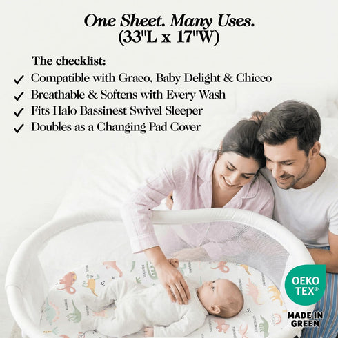 100% 3 Pack (33 20 Inches) Organic Cotton Bassinet Sheets - x Baby Delight - GOTS Certified, Soft Breathable Percale