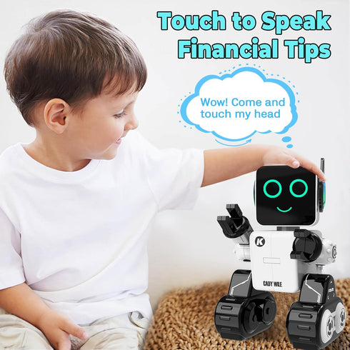 okk Robot Toys for Kids - Programmable Remote Control Robot with Coin Piggy Bank, LED, and Tray