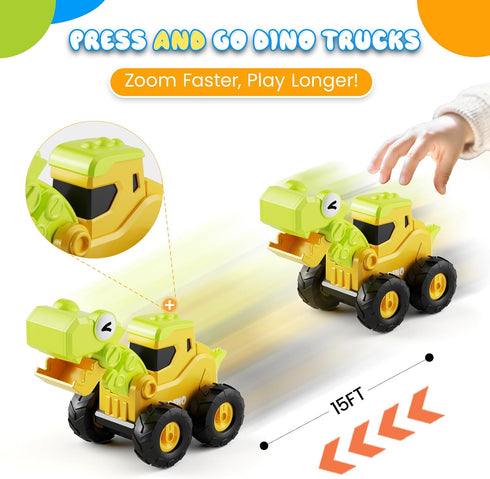 2 3 4 5 Construction Toys for Year Old Boy Kids Toddlers, Press and Go Dino Truck Construction Vehicle Toys Sandbox