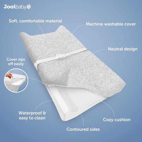 Jool Baby Serenity Soft Changing Pad + Washable Cover, Non-Slip - Fits Standard Changing Tables & Dressers (Wave