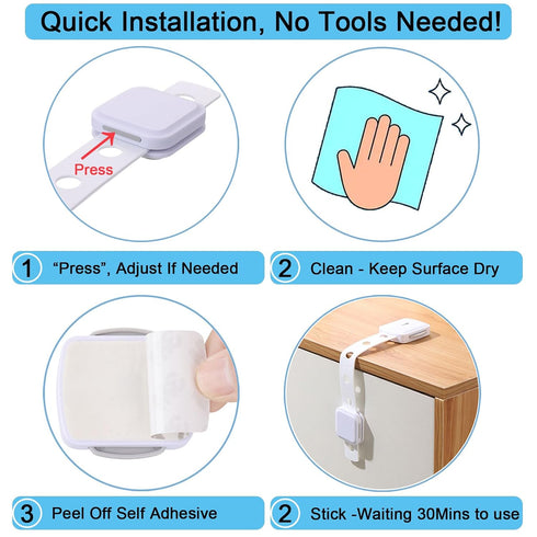 Fursafe&Q Cabinet Locks Baby Proofing, Baby Drawer Safety Locks -Adhesive Child Safety Lock Straps Adjustable Door