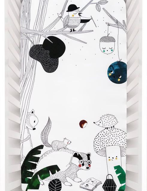 Rookie Humans 100% Cotton Sateen Fitted Crib Sheet: Woodland Dreams. Modern Nursery,