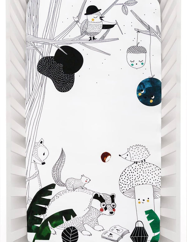 Rookie Humans 100% Cotton Sateen Fitted Crib Sheet: Woodland Dreams. Modern Nursery,