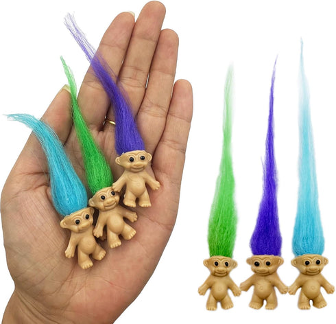 12pcs 0.78" 2" Long-haired Mini Troll Dolls, Assorted Hair Colors, Bodies, Hair. Cake Toppers, Action Figures, School