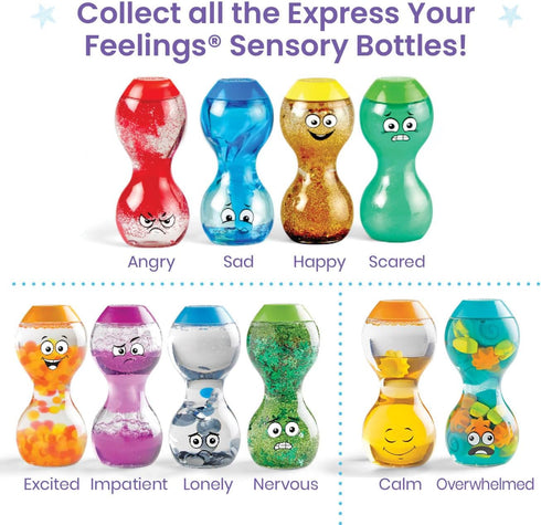 hand2mind Express Your Feelings Sensory Bottles-Primary Emotions, Quiet Toddler Fidgets for Classroom, Calm Down Corner