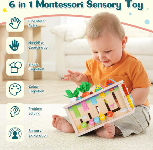 6-in-1 6+ 12-18 1 1-3, 1st Ancaixin Montessori Tissue Box Toy for Months Baby, Wooden Activity Cube, Puzzles Months